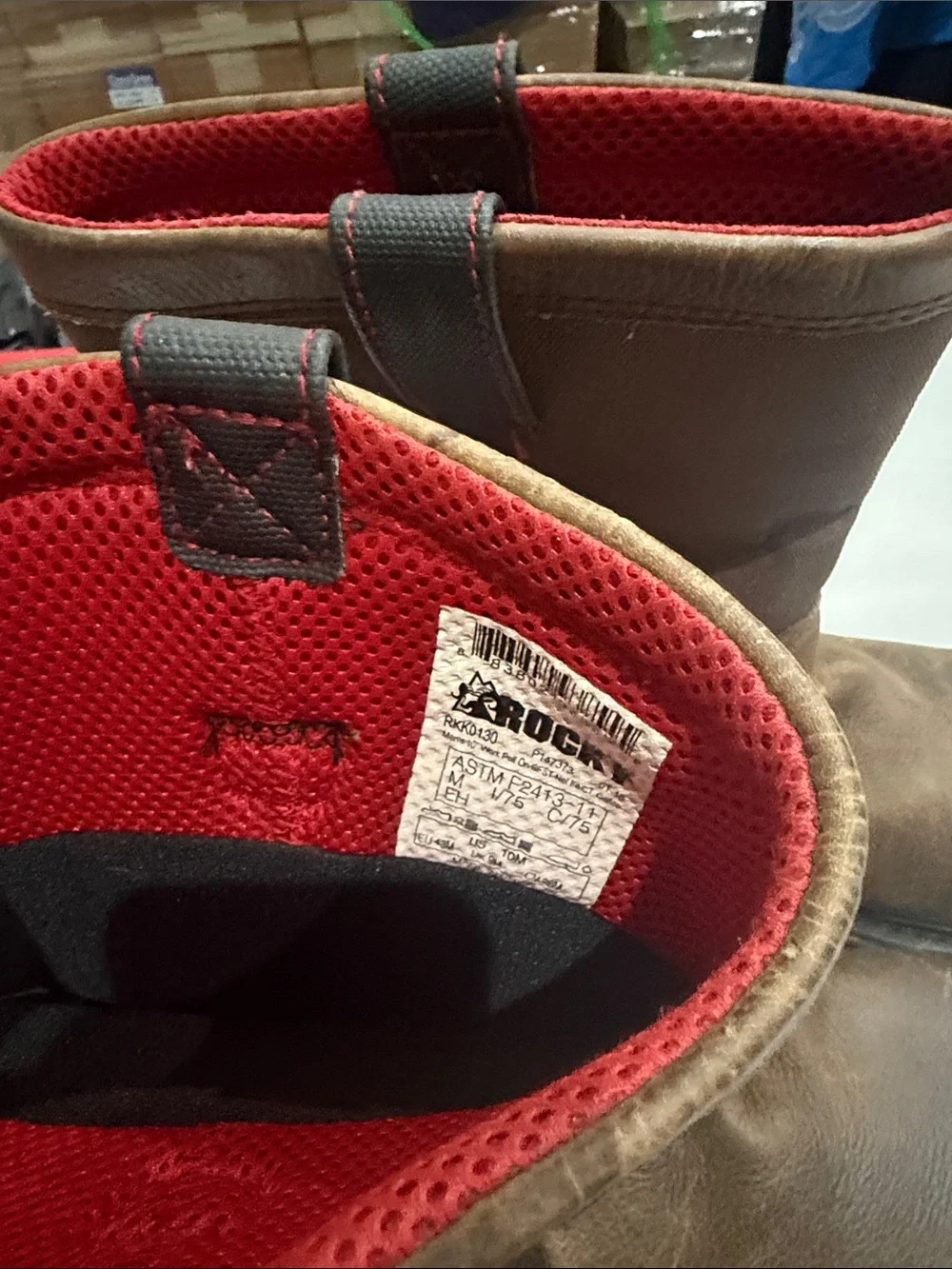 Rocky steel toe Brown Pull-On Work Boots with Red Lining